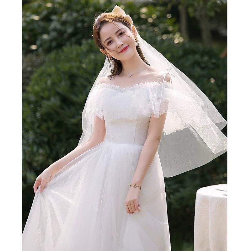 Rochie de mireasă 1011 nouă rochie de mireasă cu un singur umăr rochie principală guler certificat rochie de mireasă ușoară uzură zilnică rochie mică fotografie de călătorie