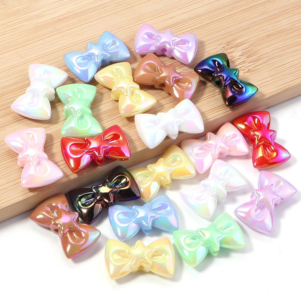 10pcs 17x28mm Bow Acrylic Beads Colorful Sweet Bowkot Loose Beads For Jewelry Making DIY Necklace Phone Chain Keychain Decor