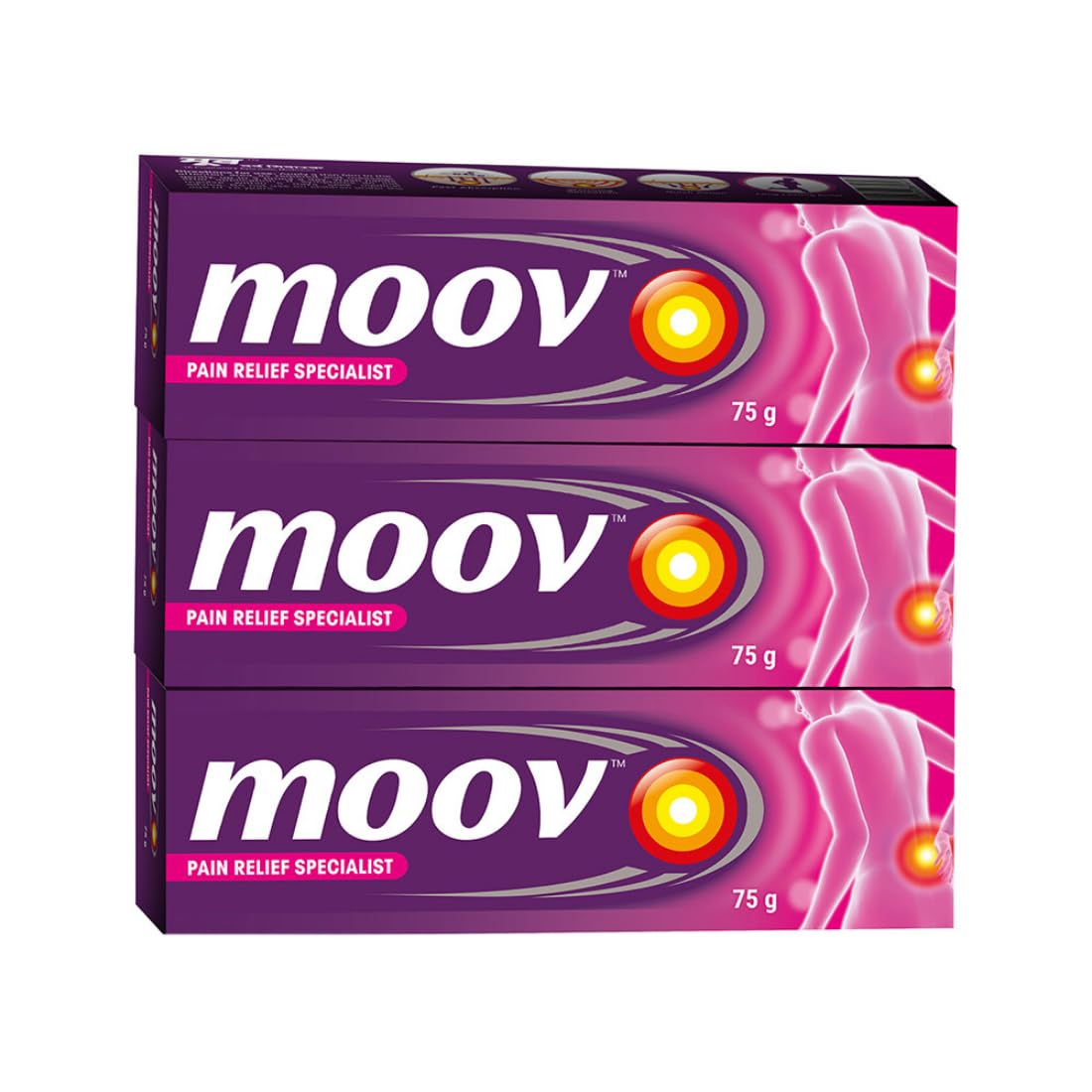 Moov Fast Pain Relief Cream 75g Pack of 3 | Quick Relief for Back, Muscle, Joint & Knee Pain, Sports Injuries