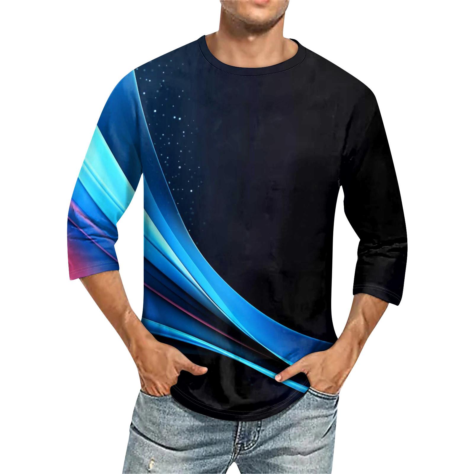 

Мужская повседневная модная футболка с круглым вырезом и рукавом три четверти L синий