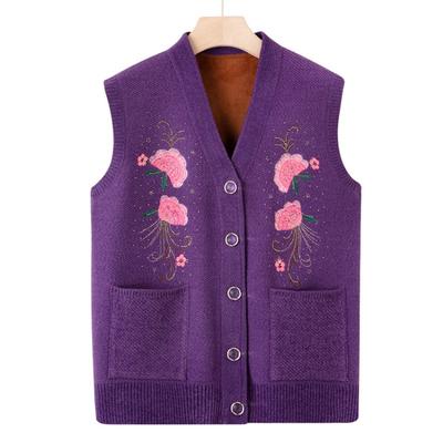 Middle-aged Sweater Vest Female Grandma Vest Mother Autumn and Winter Velvet Thickened Vest Old Lady Warm Vest