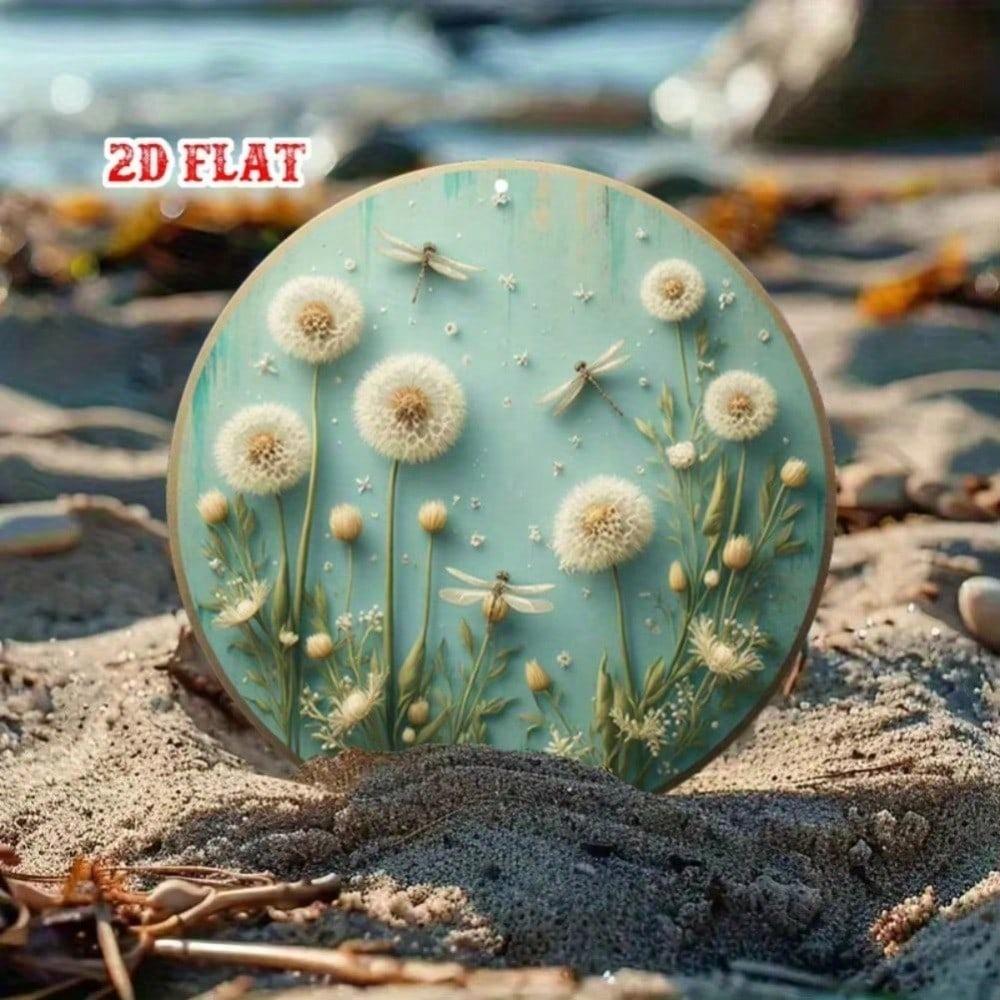 Vintage Dragonfly Wildflower Round Metal Wall Art, Rustic Aluminum Sign for Home Decor