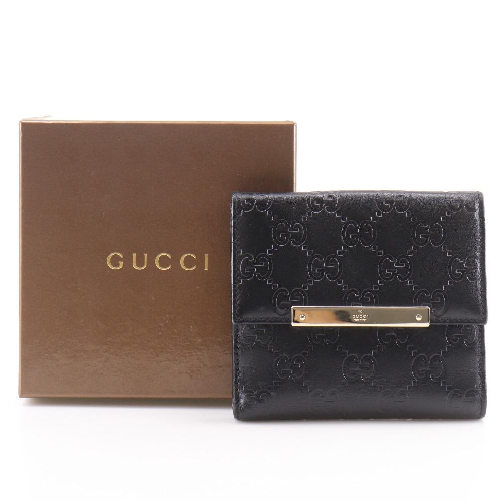 Gucci GG Bi-Fold Wallet 112664 Black Sima Leather Women Used