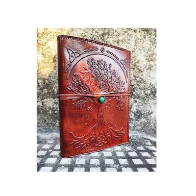Tree of Life Leather Journal Celtic Grimoire Journal for Men Women Vintage Sketchbook Notebook Diary Refillable Custom Journal With Stone