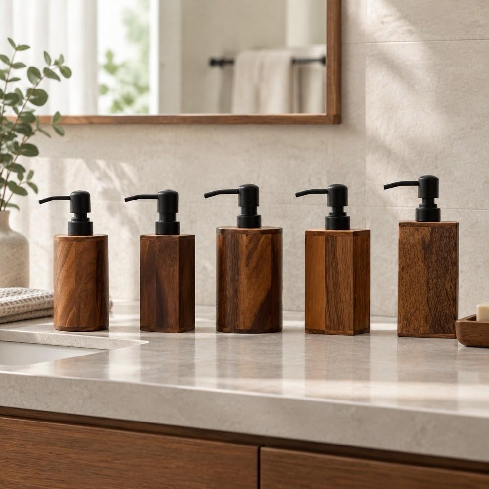 Portable Luxury Hand Sanitizer Bottle Press Type Prevent Leakage Lotion Bottle Wood Empty Shower Gel Bottle Vanity