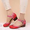 New European and American One-word Belt Imitation Leather Green Round Head Thick Heel Buckle Fashion Sandals