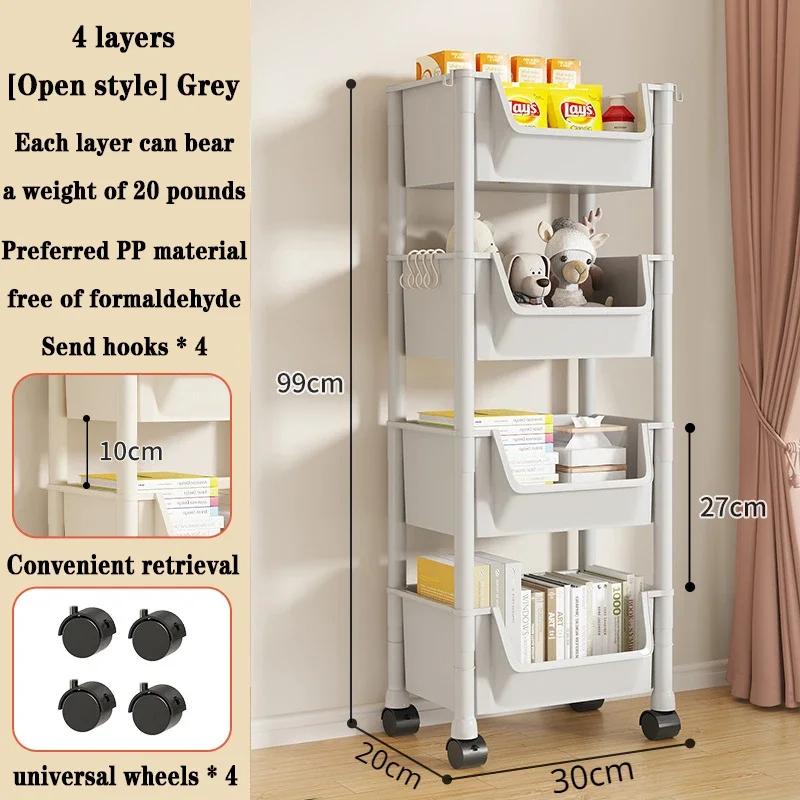 Trolley Bookshelf Kitchen Multi-Layer Storage Rack with Wheels Corner Narrow Slit Storage Cabinet Bathroom Mobile Display Shelf