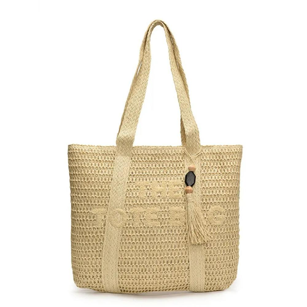 Große strohgewebte Tragetasche im französischen Stil für Damen, lässige Strandtasche, Umhängetasche