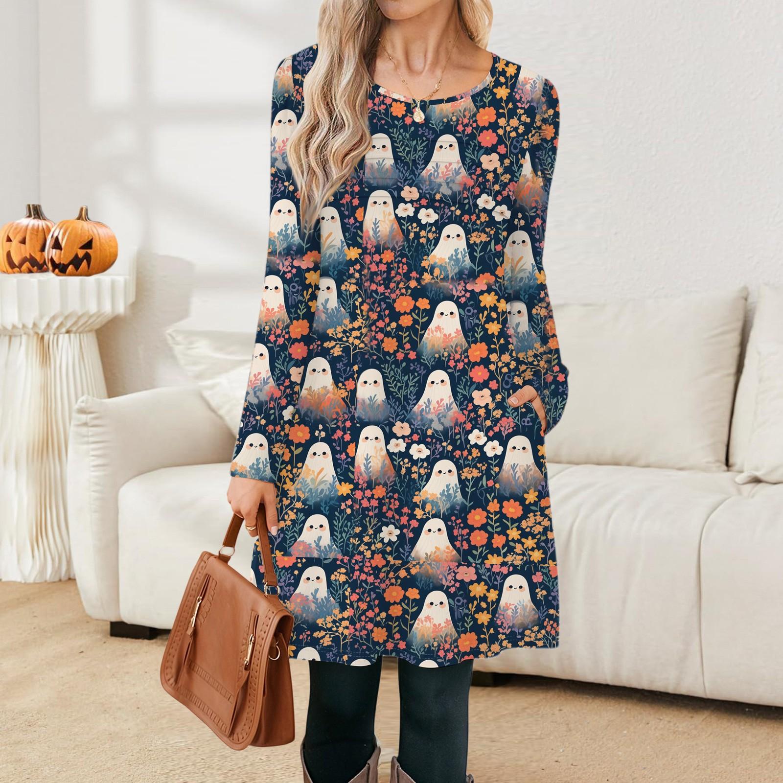 

Женское платье с длинным рукавом, осеннее повседневное, футболка, свободного кроя, с плиссировкой спереди, платья с карманами S тёмно-синий