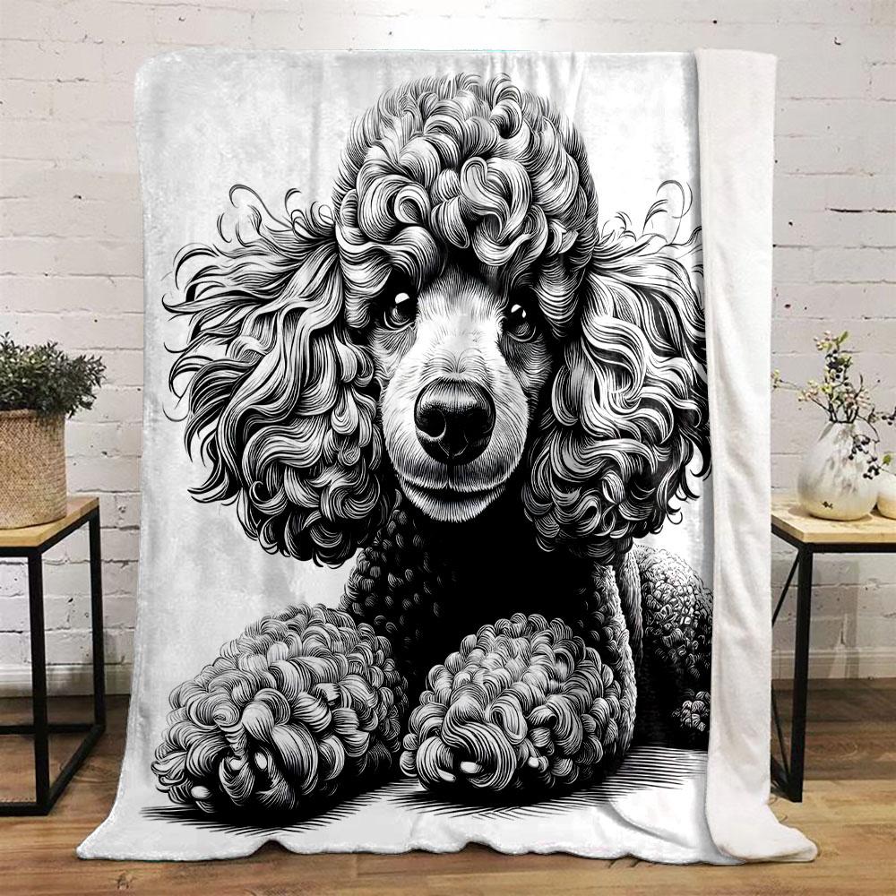 "Poodle Art Design in Monochrome" Patterned flannel blanket perfect for the bedroom living room, sofa, or a little nap