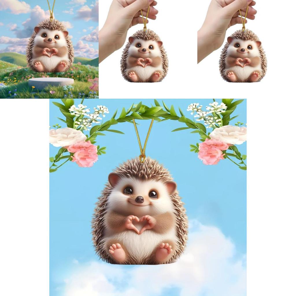 Car Decor Acrylic Pendant With Cute Hedgehog Finger To Love Heart Design For Interior Decoration