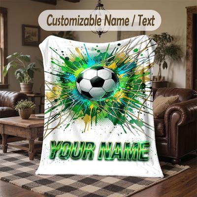 Fußball-Thema Decke mit individuellem Namen Text Personalisierte Decke Weiche Gemütliche Decke für Zuhause Sofa Bett