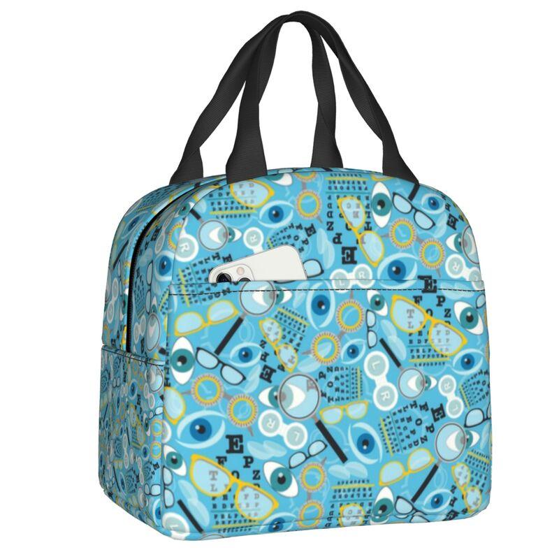 Custom Funny Glasses With Eye Test Chart Lunch Bag Women Optician Optometrist Warm Cooler Insulated Lunch Boxes for Adult Office