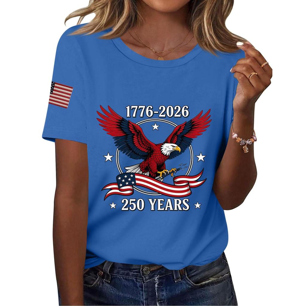 Damenmode, lässig, bedruckt, kurzärmlig, Rundhalsausschnitt, Pullover