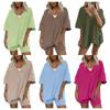 Damen V-Ausschnitt Locker Geschnittenes Kurzarm-Top & Passendes Shorts-Set, 6 Farboptionen