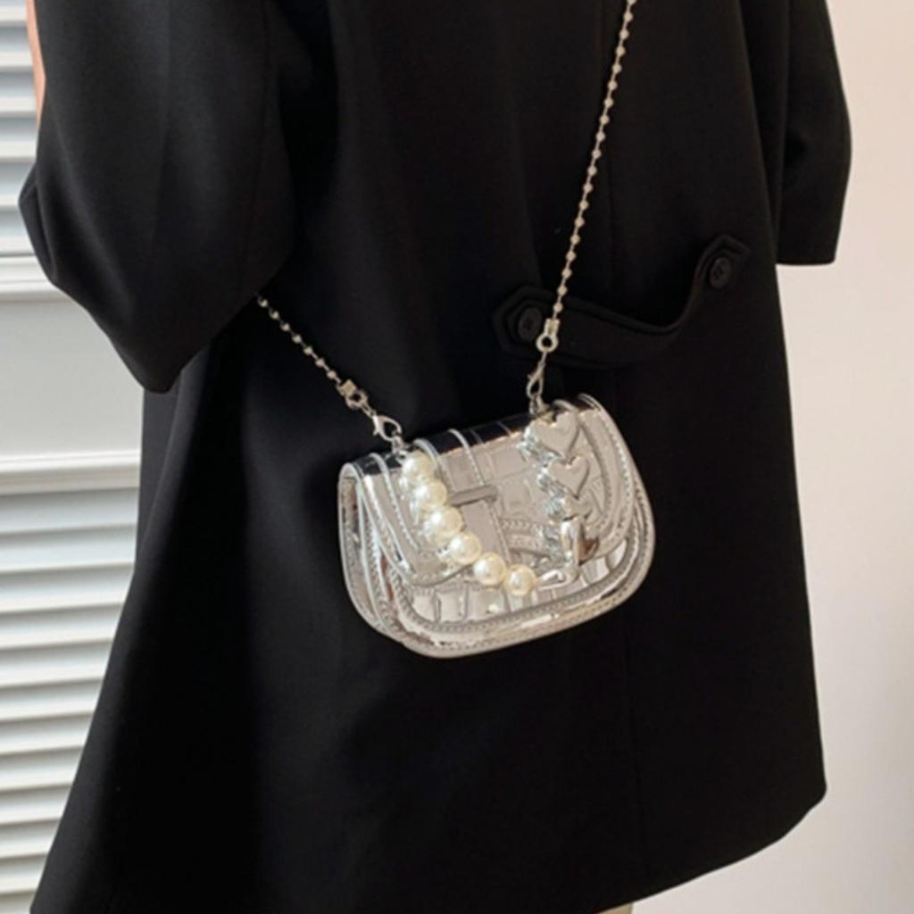Fashion Female PU Leather Crossbody Bags Women Shoulder Bags Pearl Chain Handbags Trendy Mini Flap Square Bags