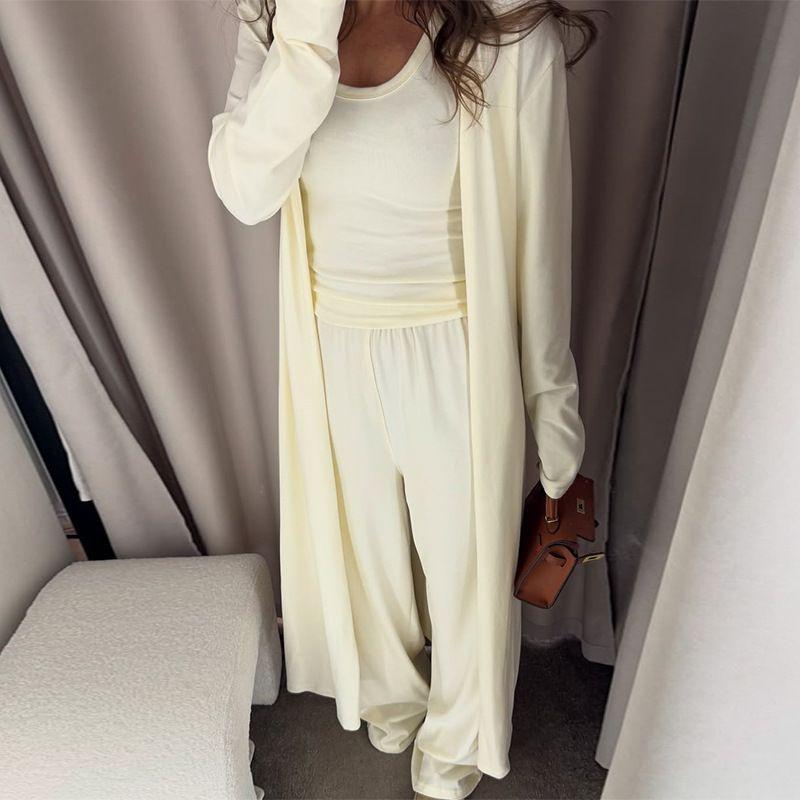 New European and American Women Clothes Vest Long Sleeve Outerwear Wide Leg Pants Temperament Commuter Set