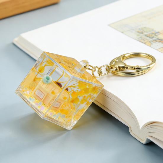 Klíčenka s pískovým uměním a miniaturní pohádkovou scénou, mini průhledný kostička, přívěsek na batoh, klíče, peněženku, tašku, doplněk