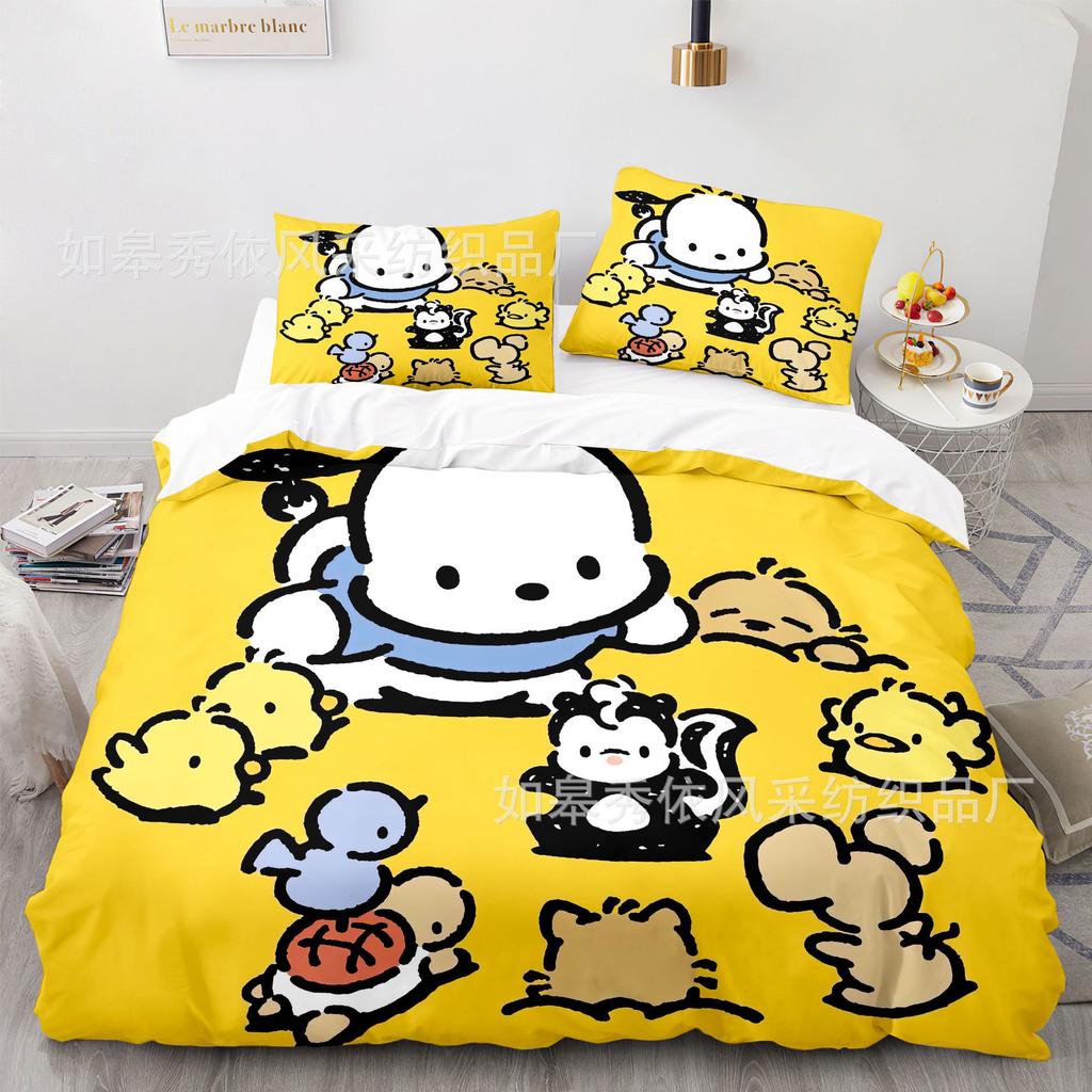 Sanrio Pochacco Bedding Sets Comforter Quilt Bed Cover Duvet Cover Pillow Case 2-3 Pieces Sets Kids Adult Size