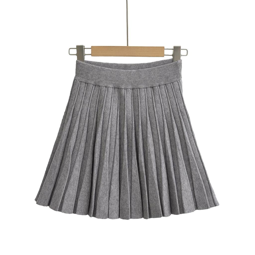 Winter Women's European & American Style Sexy High-Waisted Slim-Fit Knit Pleated Skirt