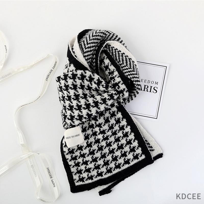 Korean Style Houndstooth Knitted Scarf for Women - Warm, Versatile High-End Winter Fashion Shawl