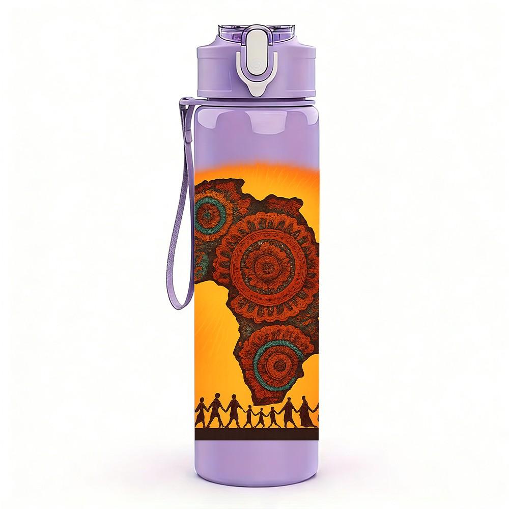 1PC African Continent Orange Texture 750ml Color Plastic Sports Water Bottle Leakproof Flip Straw Lid Suitable for Sports Office Home Use