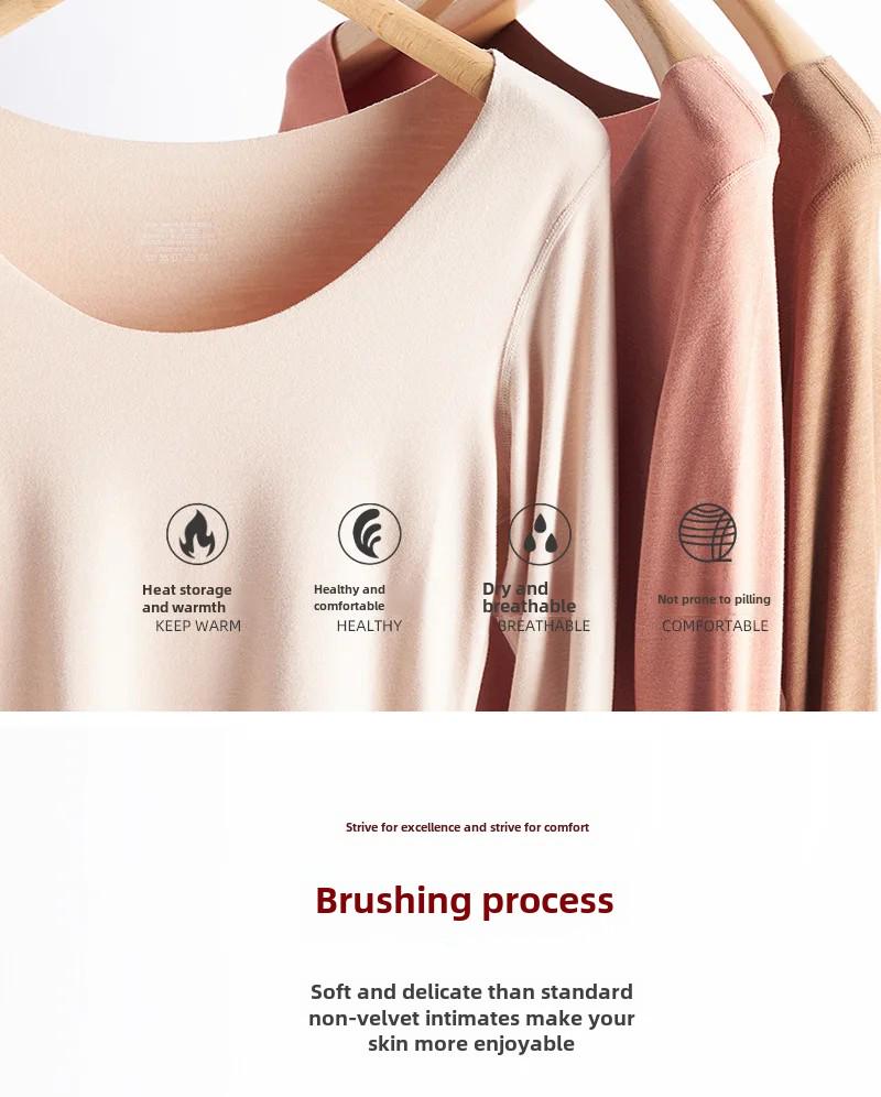 Autumn/Winter Slim Fit German Velvet Thermal Pullover - Solid Color Long Sleeve Round Neck Top