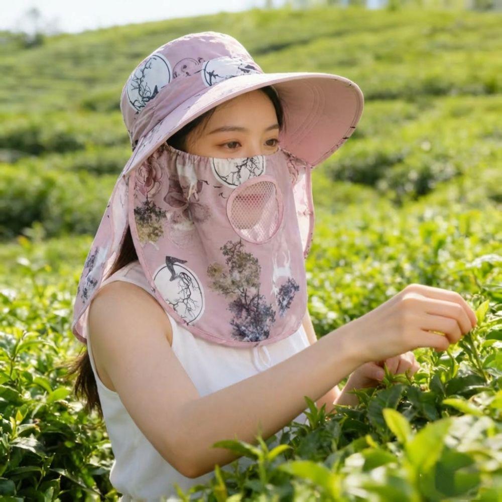 Wide Brim Tea Picking Work Hat UV Protection Fisherman's Hat Face Mask Sun Hat  Summer Outdoor