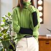 Women Winter Autumn Sweater Turtleneck Neck Protection Long Sleeve Knitted Warm Thick Soft Pullover Color Block Patchwork Lady Sweater