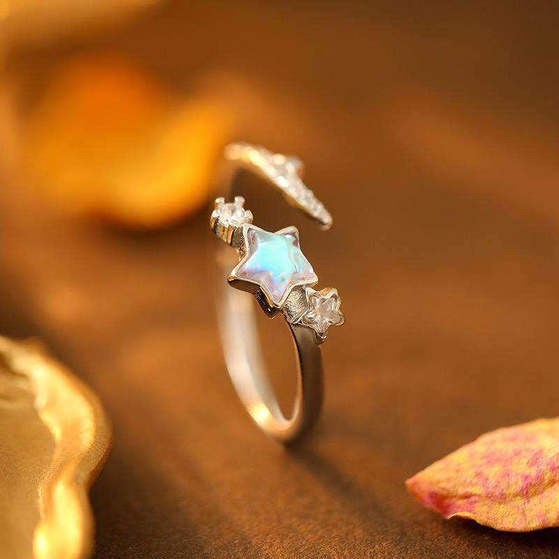 Banyan Tree S925 Silver Moonstone & Star Zircon Ring – Elegant Gift for Her
