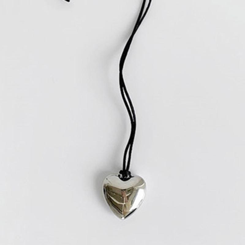 Goth Black Rope Big Heart Pendant Choker Necklace for Women Elegant Weave Knotted Bowknot Adjustable Chain Jewelry