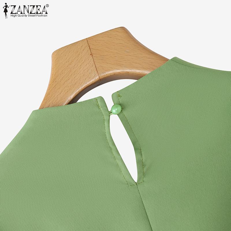 ZANZEA Damen V-Ausschnitt Locker Lässig 3/4 Ärmel Einfarbig Bluse