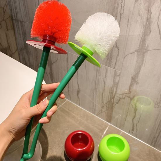 Toilet Brush Set with Base Cherry Shape Ergonomic Non-Slip Handle Bright Color Bathroom Cleaning Brush