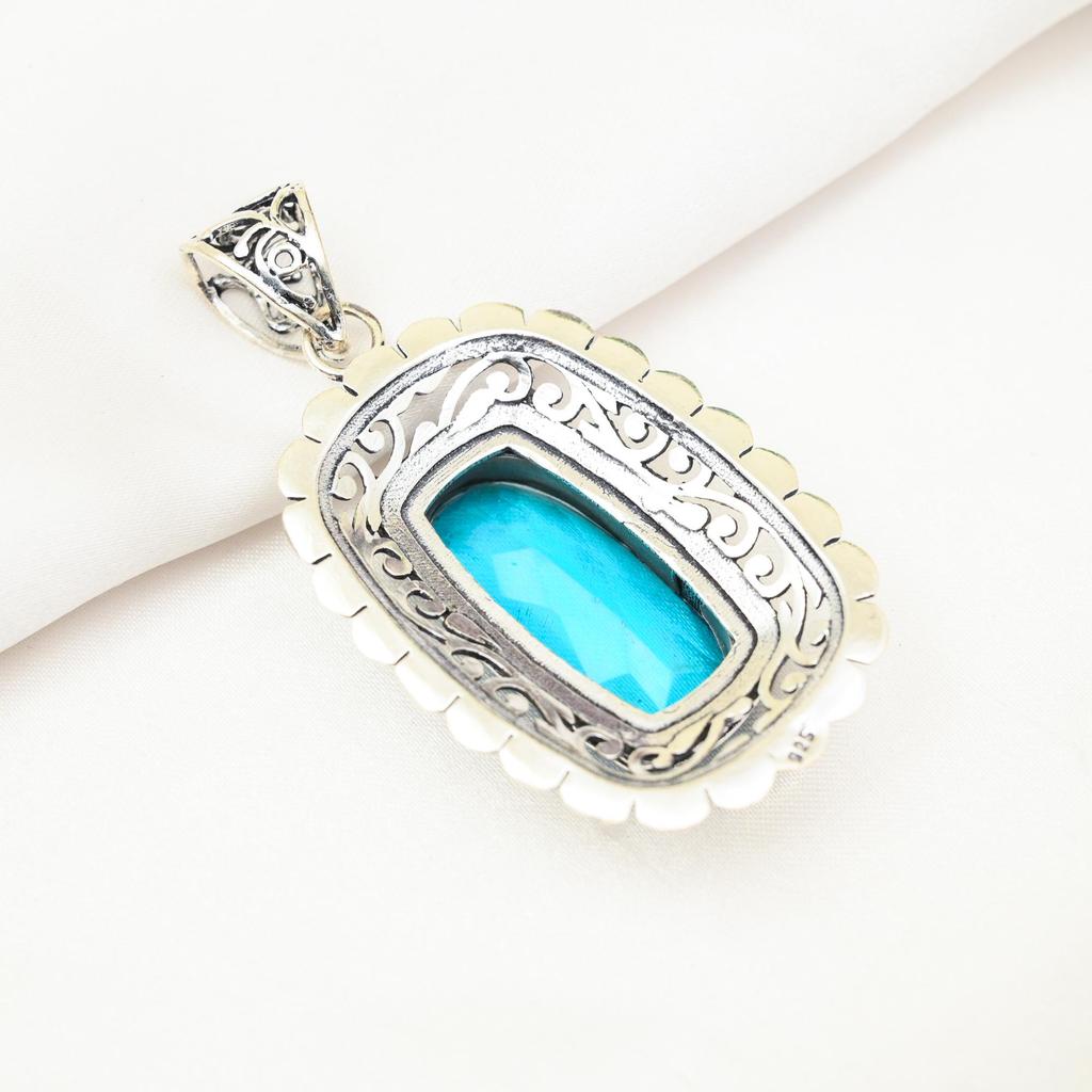 Blauer Topas Anhänger Edelstein Schmuck, 925 Sterling Silber Anhänger, handgefertigter Schmuck Geburtsstein Anhänger, Geschenk für Ihn