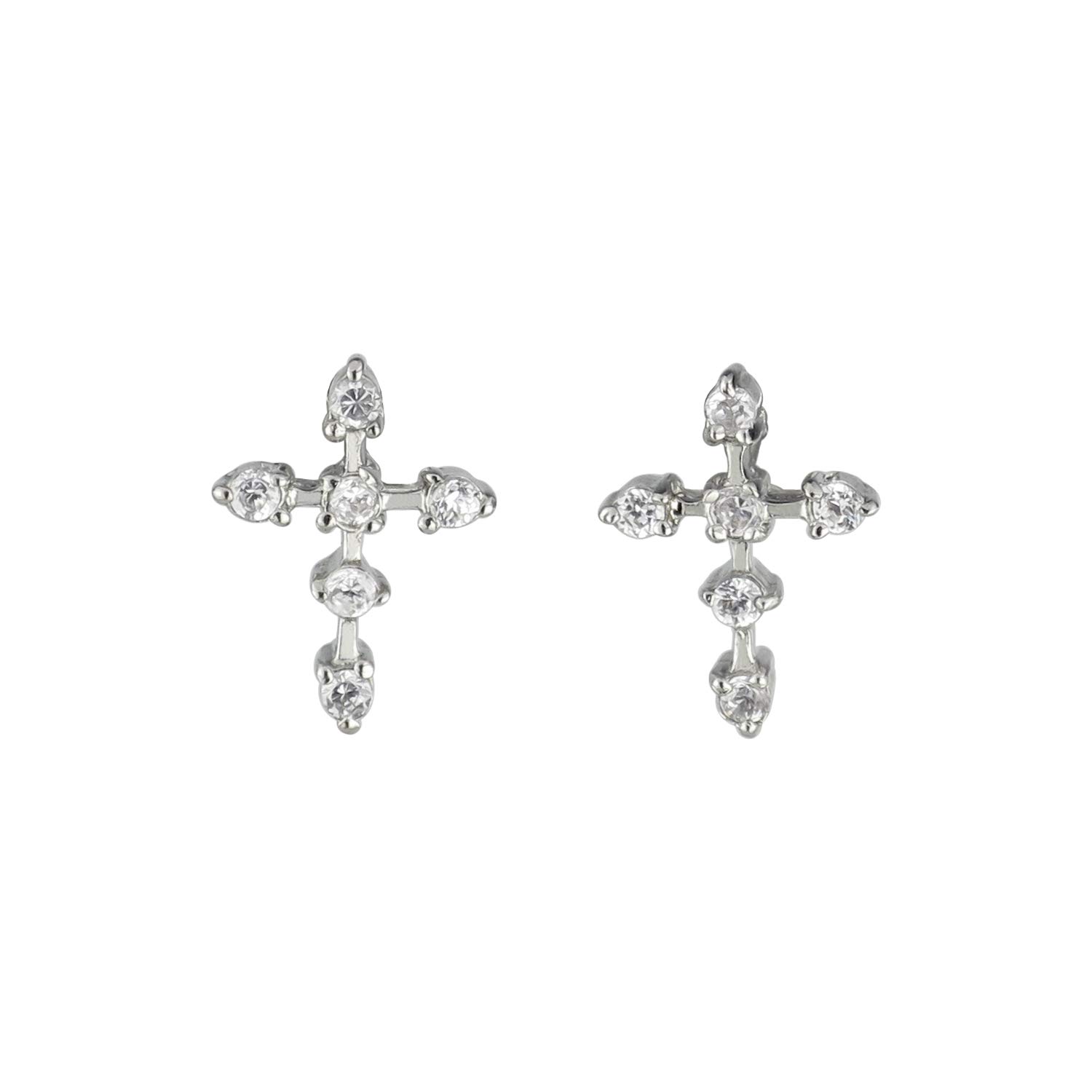 

Shinjuku Gin no Kura Latin Cross Zirconia Stud Earrings, 2-Piece Set for Women, Sterling Silver 925 with Rhodium Plating, Simple and Basic Design