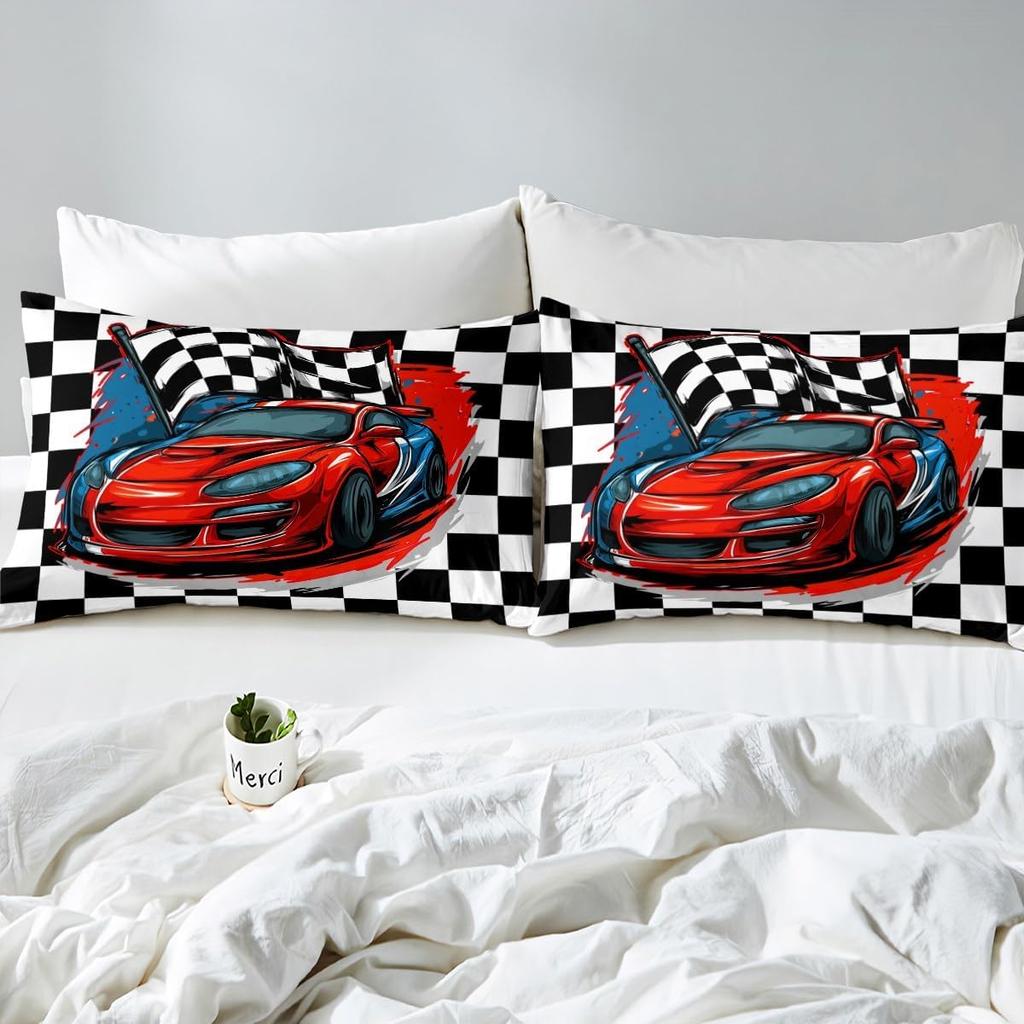 Erosebridal Racing Bedding Set Dirt Bike Duvet Cover Twin Size Race Car Competition Extreme Sports Comforter Cover for Kid Boy Men Red Autom