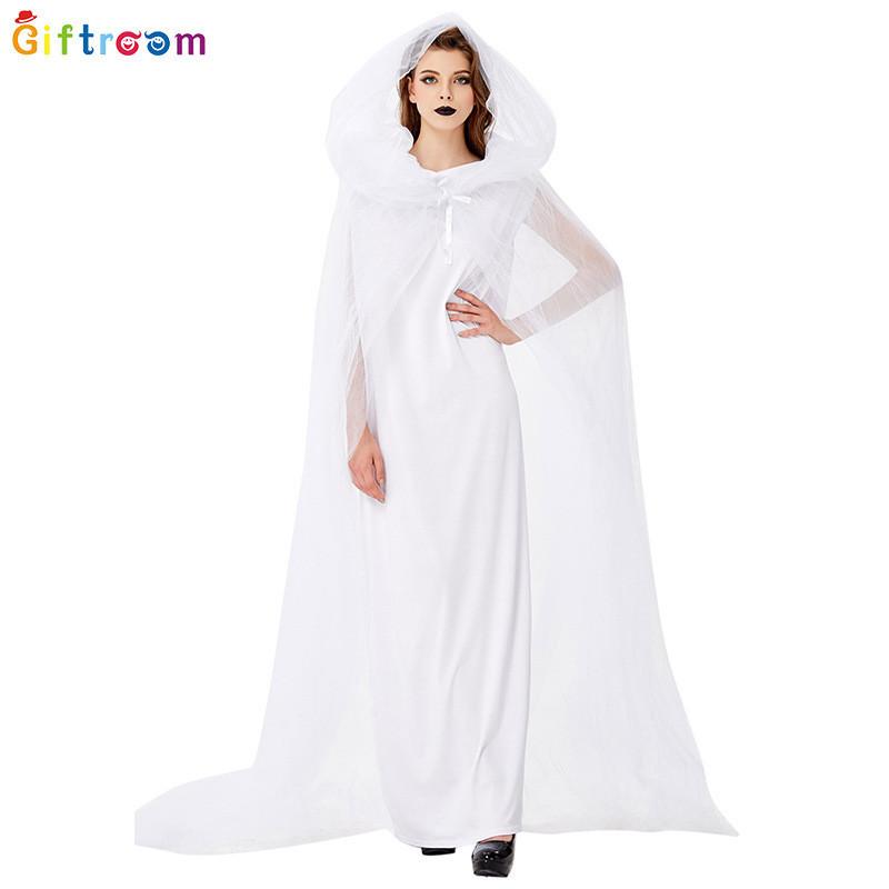 Stunning Women's White Mesh Cloak Dress For Fantasy Theme Halloween Cosplay