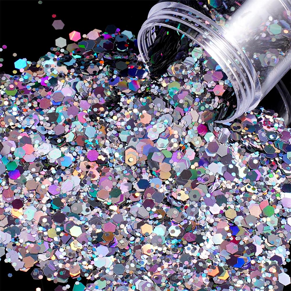 24g/Box Holographic Nail Art Glitter Hexagon Sequins Decorations Flakes Colorful Chunky Color Laser Sequins For DIY Epoxy Resin