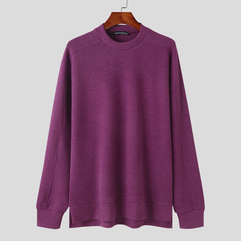 

INCERUN Мужские осенние толстые шерстяные вязаные пуловеры однотонные высокие и низкие свитера 3XL фиолетовый