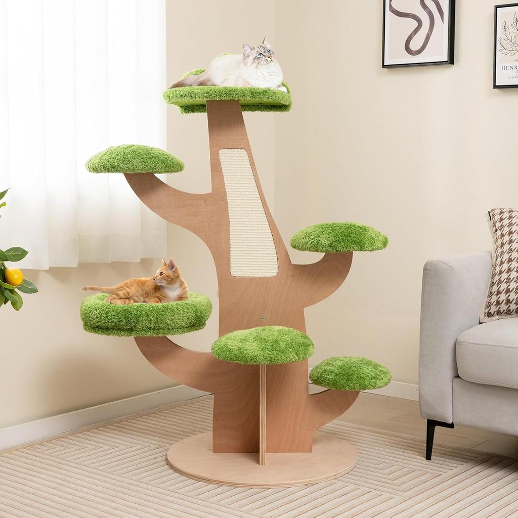 GOPLUS Cat Tower Height 128cm Stylish Cat Tower Cat Tower Cat Supplies Sisal Scratching Board Cat Mat Wide Observation Deck Stable Cat Tower Cat Play