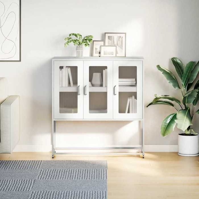 VidaXL Buffet blanc 100,5x39x107 cm acier laminé à froid, meuble de rangement, meuble de rangement de cuisine, meuble de 853409