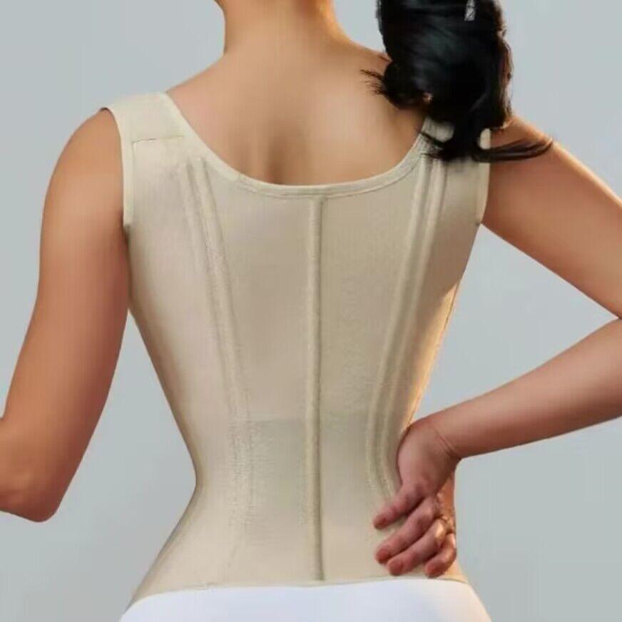 Women's Cross-15 Bone Elastic Mesh Waist Corset with Zipper & Bra Support for Body Shaping