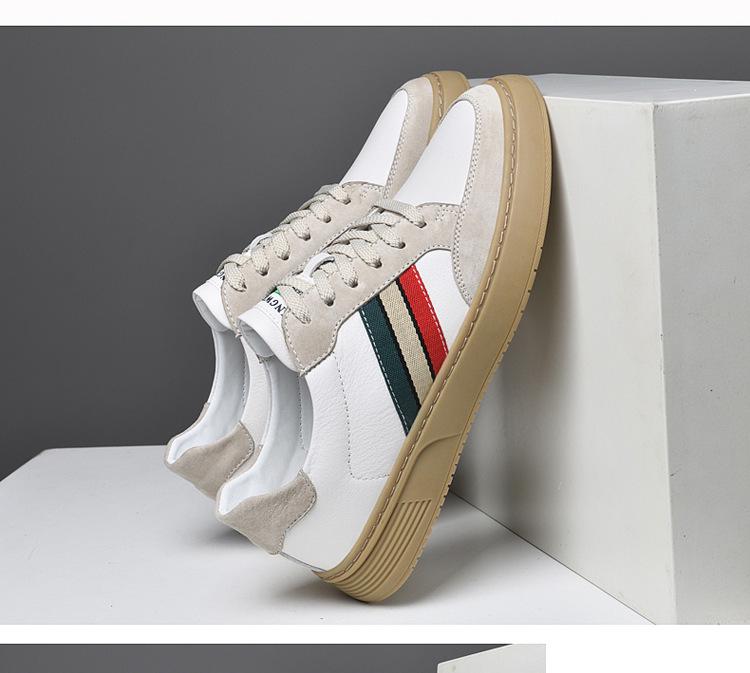 Plus Size Retro Casual Genuine Leather Men's Skate Shoes - Trendy Flat Bottom In White