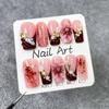 Handcrafted Press-On Nails With Nude Pink Wine Red French Ombre Floral Shell 3D Embossed Design
