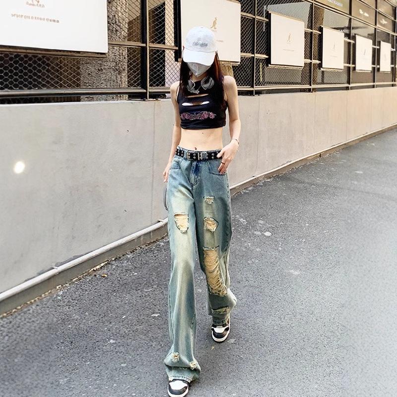 Retro Wide-Leg Ripped Jeans for Women - Spring/Summer 2025 Trend