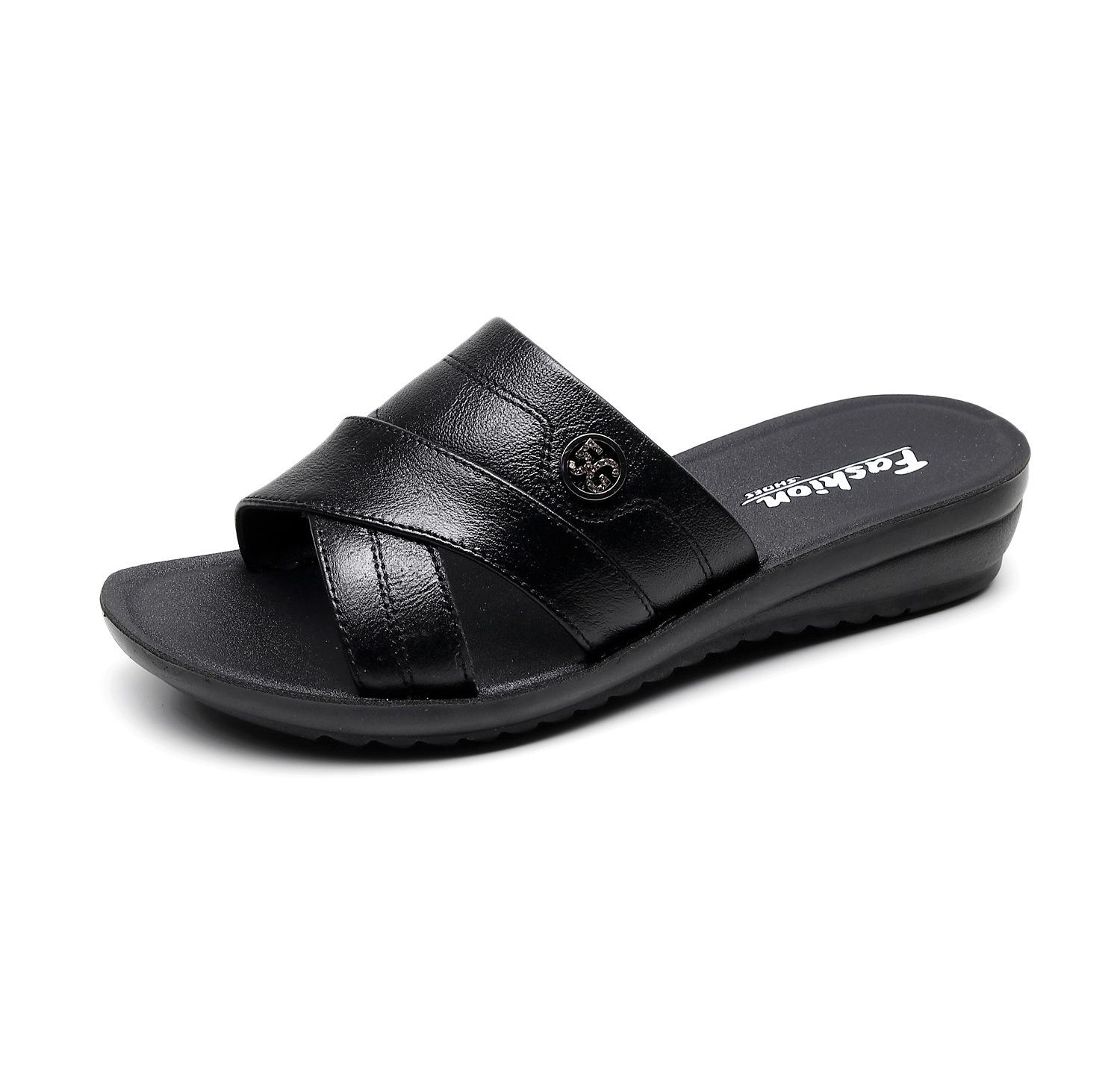 

Сандалии для среднего и пожилого возраста, сандалии для мам, женская летняя верхняя одежда, нескользящая мягкая подошва из коровьей кожи, плоская подошва для среднего и пожилого возраста, большие размеры 42 чёрный