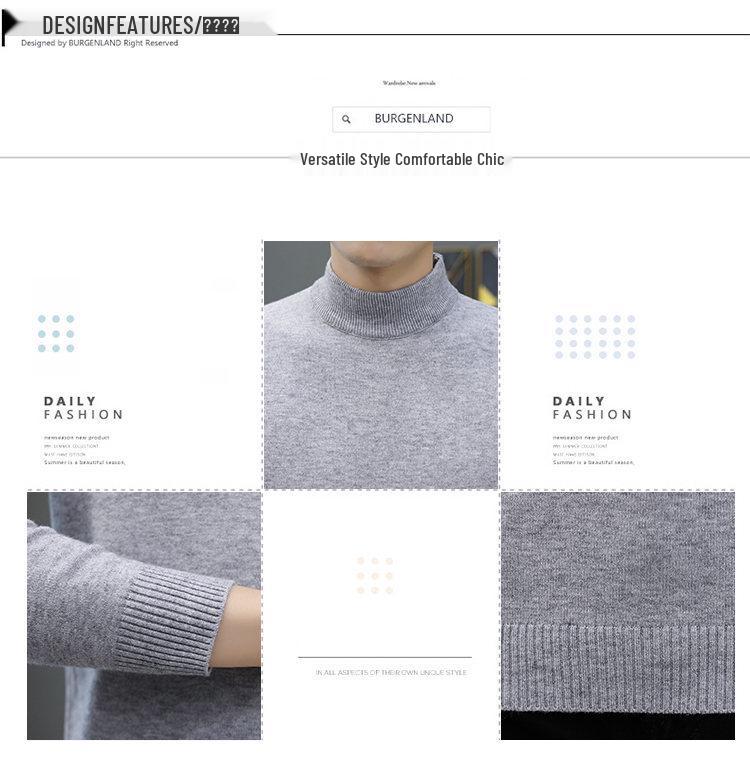 Men's Cross-Border Plus Size Velvet Thick Sweater, Autumn/Winter Half-High Collar Pullover, Trendy Warm Knitwear