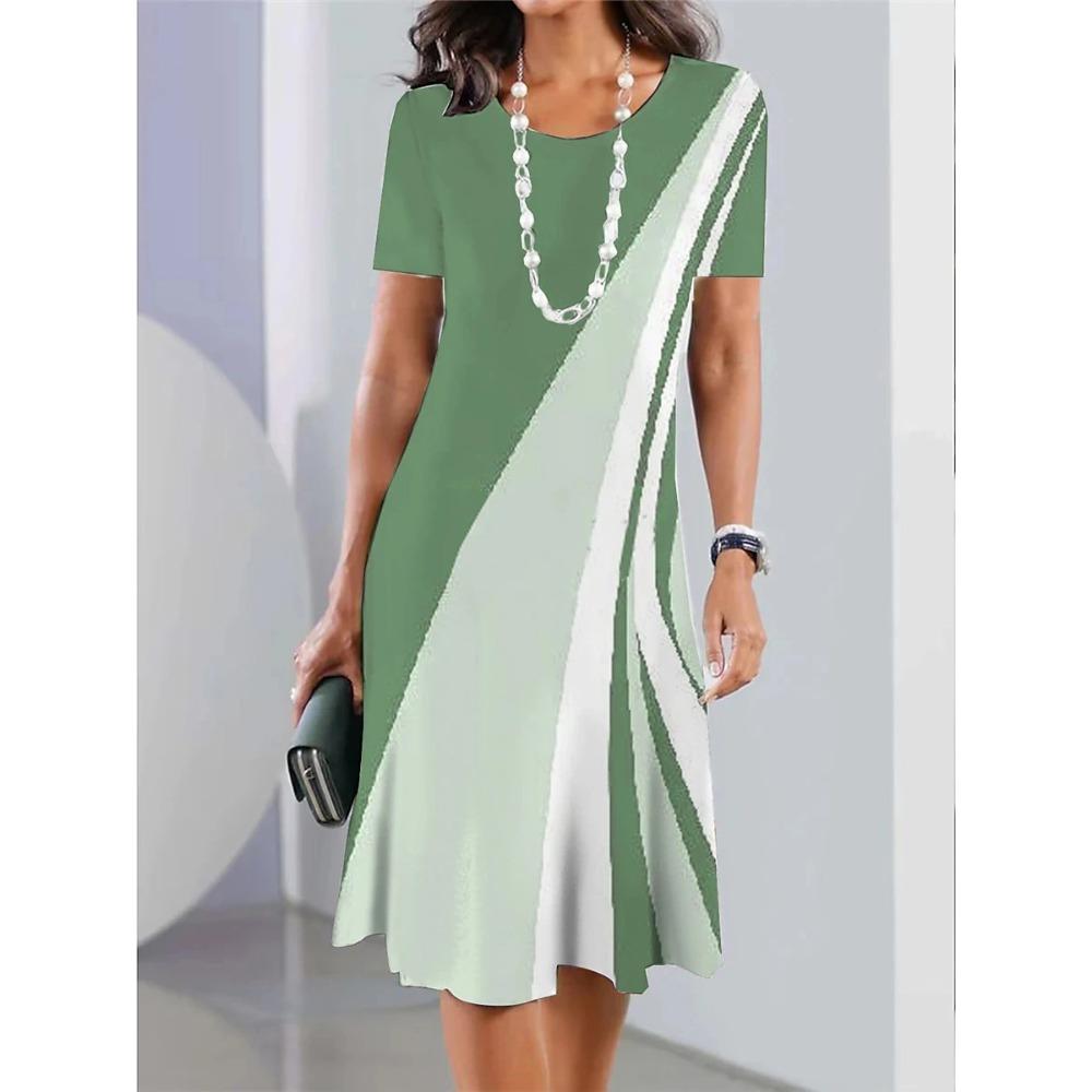 Damenkleider Gestreift Bedruckt Elegant Lässig Rundhals Kurzarm Sommerkleider