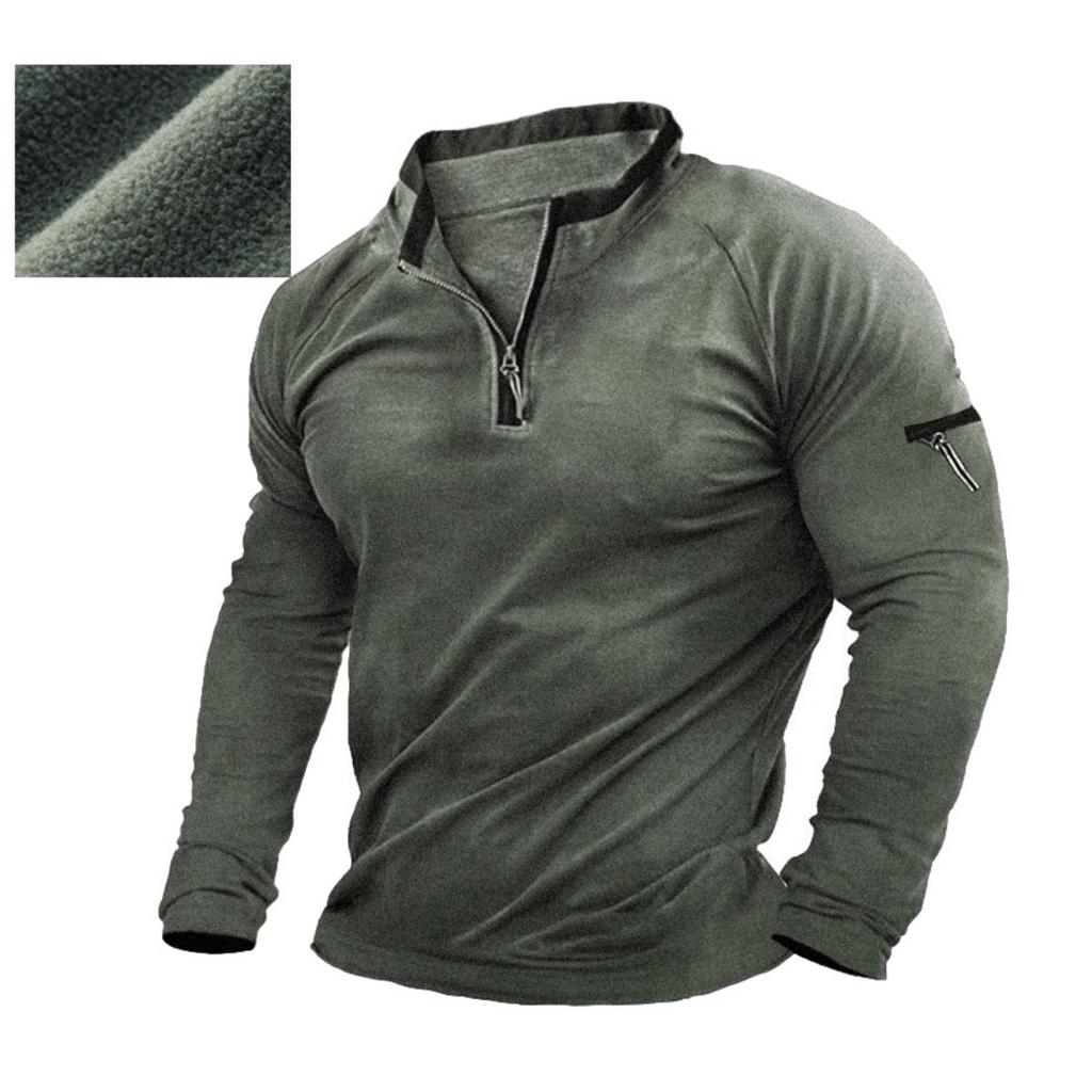 Men's Fleece Thermal Tactical Pullover Sweatshirt Zip Stand Collar Long Sleeve Training Top Crossborder Outerwear