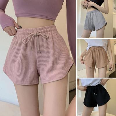 Drawstring High Elastic Waist Breathable Solid Color A-line Soft Beach Thin Loose Sports Jogging